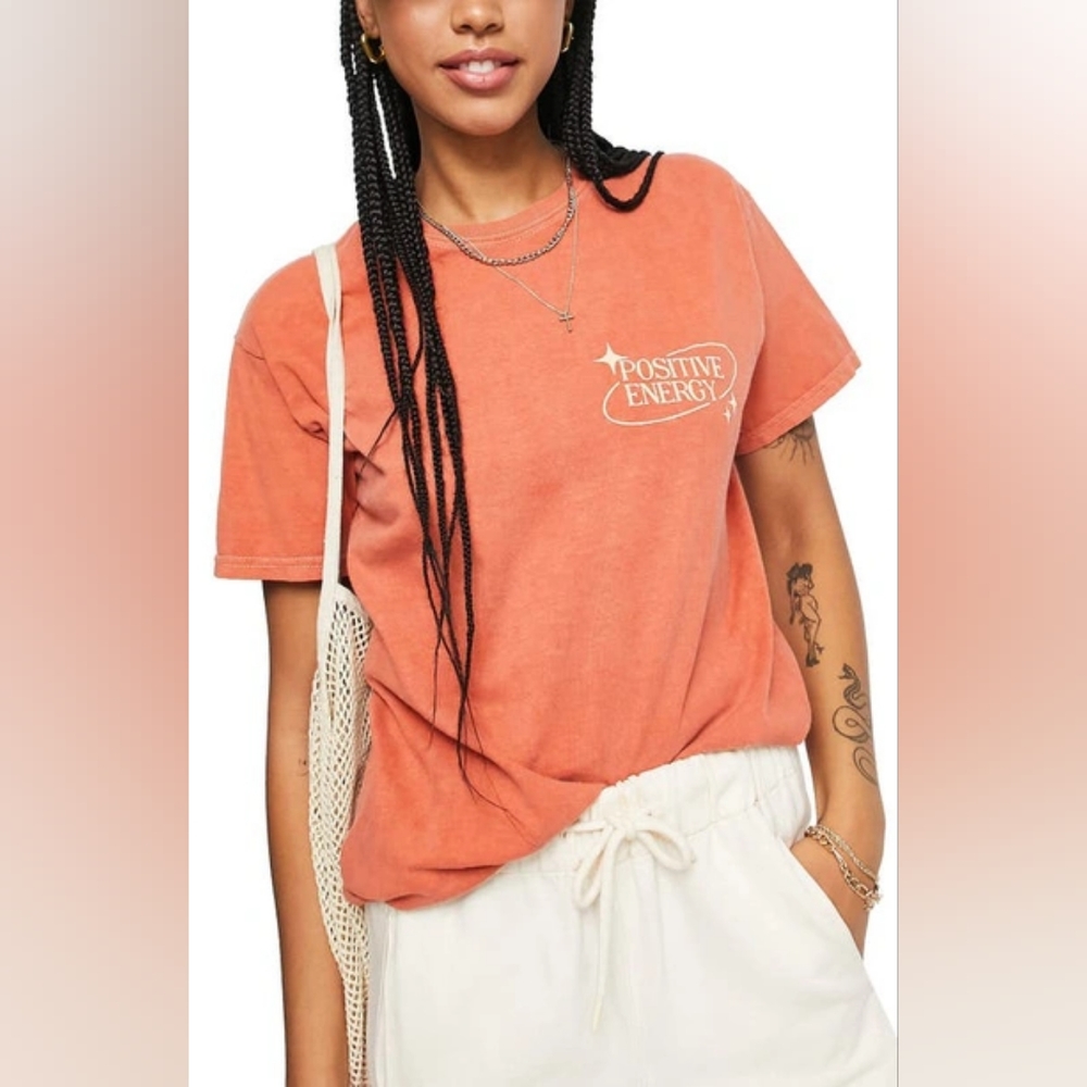 "Positive Energy" Topshop Women's Oversized T-Shirt - Coral, Small